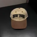Vintage ribfluwelen honkbalpet met contrasterende kleur en geborduurde letters stijl. - Verstelbaar / Khaki