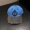 Ανδρικό vintage πλυμένο καπέλο baseball με κεντημένη άγκυρα και φθορές για φθινόπωρο - Ρυθμιζόμενο / Μπλε
