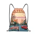 Sac a dos cordon en polyester avec motif vintage Las Vegas, sac de sport leger pour fitness. - Style Vue de Rue de Las Vegas (jiayingskd189)
