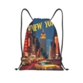 Détail de sac à dos cordon polyester avec un design d'impression graphique de New York. - Style Ville de New York (jiayingskd191)
