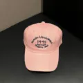 Pink cotton baseball cap with stylish front embroidery, soft top casual hat for daily wear. - Adjustable / Pink