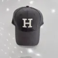 Dark grey baseball cap with white H embroidery, stylish curved brim casual hat for daily wear. - Adjustable / Gray