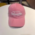 Pink washed cotton baseball cap with front embroidery letters, casual soft top sun hat detail. - Adjustable / Pink