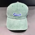 Cappello da baseball in denim lavato verde, berretto vintage retrò con bella stampa. - Regolabile / Verde Lavato