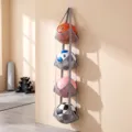 Multi-layer wall-mounted ball storage hanging bag for basketball and football organization. - 4 Tiers / Gray