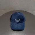 Navy corduroy baseball cap with embroidered letter design for casual retro daily wear style - Navy Blue