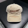 Washed cotton baseball cap with stylish brown embroidery lettering, casual sun protection hat. - Adjustable / Khaki