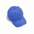 Detailed view of blue washed denim baseball cap, vintage cotton fabric, curved brim, unisex. - Adjustable / Blue