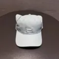 Cute cat ear baseball cap detail shot, casual soft top street style hat for women. - Adjustable / Light Blue