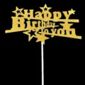Χρυσό glitter Happy Birthday topper τούρτας με αστέρια, εορταστική διακόσμηση. - Χρυσό αστέρι