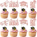 Glitter rose gold class of 2026 graduation cupcake toppers party dessert decorations - 12 Pieces/Set / Rose Gold