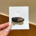 Koreanische Retro Polka-Dot Herz Haarklammer, braune Glitzer Entenschnabelspange für süßen Pony. - Schwarzes Herz