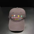 Casual dark grey baseball cap with cute embroidered flower and letter details for women. - Grey Black