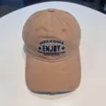Casual washed cotton baseball cap with embroidered letters, unisex curved brim stylish hat. - Khaki