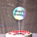 Laser Happy Birthday Kuchendekoration für Party, runder glänzender Cake Topper zum Backen. - Laser Silber