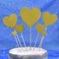 Gold Glitzer Herz Kuchen Topper Set, perfekte Dekoration für Geburtstag und Party Feiern. - 7-Teiliges Set / Gold