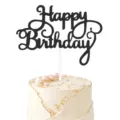 Schwarzer Glitzer Happy Birthday Kuchenaufsatz fuer Party Backen Dekorationen. - Schwarz