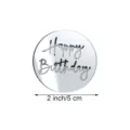 Ακρυλικό τοππερ τούρτας Happy Birthday καθρέφτης στρογγυλό διακόσμηση πάρτι 5 εκατοστά - Στυλ Γενεθλίων 1 / Ασημί