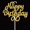 Χρυσό glitter Happy Birthday topper τούρας με λευκό ξυλάκι για πάρτι γενεθλίων - Χρυσό Δύο Κύκλοι