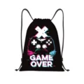 Sac à dos cordon noir en polyester avec imprimé manette de jeu glitch, idéal pour sport. - Style Manette de Jeu (jiayingskd203)