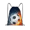 Sac à dos cordon polyester avec motif football feu eau pour sport fitness et voyage. - Style Football Flamboyant (jiayingskd207)