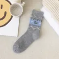 Retro thick wool mid-calf socks variant, cozy grey knit winter thermal hosiery with pattern. - One Size / Light Gray