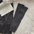 Dark Grey Cotton Stirrup Leg Warmers For Women Balletcore Ruffle Edge Slouchy Socks - One Size / Dark Gray