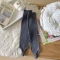 Dark grey ribbed stirrup leg warmers, cotton ballet style long socks for women autumn winter. - One Size / Dark Gray