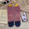 Dicke Korallenfleece Damen Socken Herbst Winter warme süße Cartoon Graffiti Schlaf Socken - Fuchsia