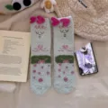Kuschelige Korallenfleece Socken Damen Winter dick warme Wintersocken mit süßen 3D Schleifen. - Hellblau