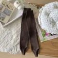 Dark brown knitted stirrup leg warmers for women, cozy ballet style thermal long socks. - One Size / Coffee