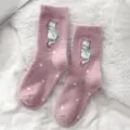 Calzini soffici peluche rosa donna, gatto carino motivo inverno caldi spessi calzini - Taglia unica / Gatto rosa a pois