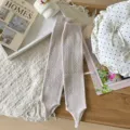 Beige cotton stirrup leg warmers, ballet style knit long socks for women autumn winter. - One Size / Nude