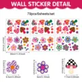 Boho Retro Blumen und Pilz Wandaufkleber Set Detailansicht, Kinderzimmer PVC. - 20X30CM*6 Blätter / bunt