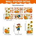 Autumn window sticker detail showing 76pcs 6sheets set with cute pumpkins sunflowers scarecrow. - UV26Y81120S_T / 6 Pieces/Pack (20x30cm)