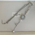 Silver pocket watch pearl long necklace with cross charms vintage sweater chain accessory - Rhinestone Pearl Pocket Watch Style
