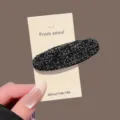 Barrette à cheveux ovale en tweed noir rétro, pince latérale élégante pour coiffure tendance. - Barrette Ovale (Seule) / Noir