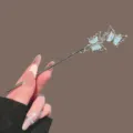 Chinese style butterfly hair stick metal hairpin elegant vintage hair accessories for women - Double Butterfly Moonstone-Look / Silver