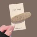 Rétro Pince à Cheveux Ovale Tissée Tweed Beige Pince Latérale Élégant Accessoire Cheveux - Barrette Ovale (Seule) / Abricot