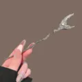 Silver hair stick hairpin elegant retro Chinese style hair accessory for bun updo styling - Fish Tail Moonstone-Look / Silver