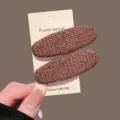 Ensemble de pinces à cheveux ovales en tweed vintage, épingle marron élégante style. - Barrettes Ovales (Paire) / Café