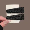 Pinces a cheveux en tissu tweed noir barrettes laterales style coreen accessoires femmes - Clip BB Triangle Tweed Noir / 2 Pièces/Paquet