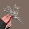 Silver fairy hair claw clip with sparkling rhinestones for thick hair large shark clip style - Silver