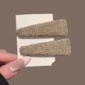 Pinces à cheveux tissées pour femmes, épingles à cheveux élégantes pour frange et coiffure. - Clip BB Triangle Tweed Kaki / 2 Pièces/Paquet