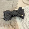 Pince à cheveux nœud imprimé léopard rétro avec étiquette dorée, pince banane élégante. - Régulier / Gris