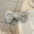 Barrette à cheveux nœud motif léopard avec détail doré, vue détaillée d'accessoire élégant. - Régulier / Blanc Cassé