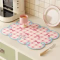 American retro kitchen drainage mat, pink plaid leather placemat with cute bow design for home use. - 40x60cm / Sweet Peach