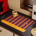 Vintage leather kitchen drying mat with colorful stripes for daily countertop protection. - 40x60cm / Orange Soda