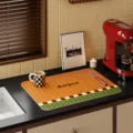 American retro kitchen drainage mat leather placemat countertop stain-resistant design - Orange Green Check