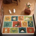 Tappeto da ingresso con gatto animato, zerbino antiscivolo in PVC per corridoio e atrio. - Gatto Carino a Blocchi Colorati
